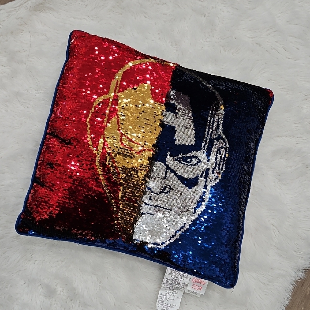 Avengers Marvel Reversible Sequin Pillow Iron Man & Captain America